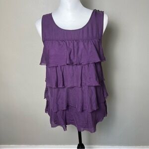 J.Crew Silk Ruffle Tank Top Sleeveless Purple Party Blouse Size 2
